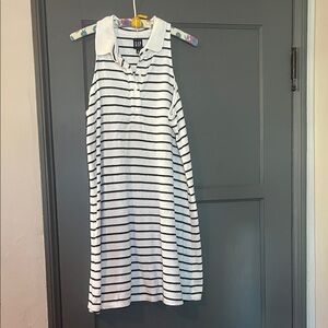 GAP Black and White Striped Collared Terrycloth Dress